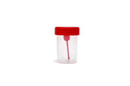 Empty sample cup. Plastic container for medical tests isolated