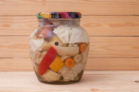 Pickles in a glass jar. Canning vegetables foodの写真素材