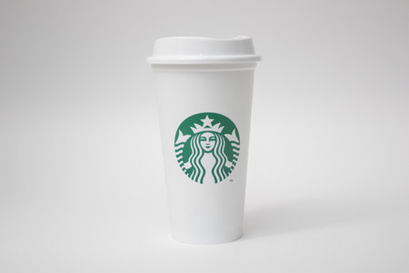 Plastic Starbucks cup logo on white backround, Istanbul, Turkey - June 2022のeditorial素材
