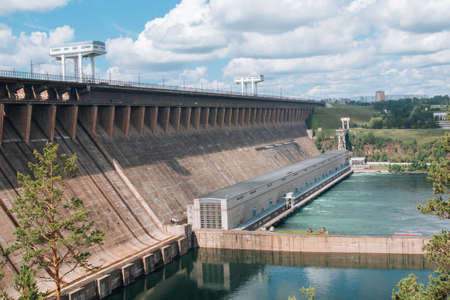 Bratsk hydroelectric power station on the river.の写真素材
