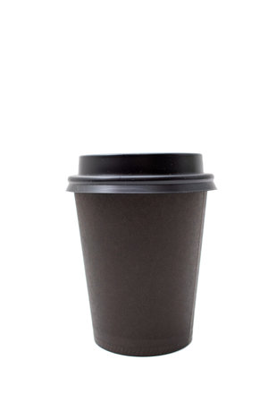 Disposable black plastic cup on a white background.の写真素材