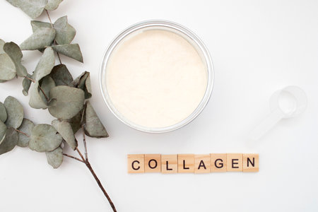Collagen powder with the inscription Collagen.の写真素材