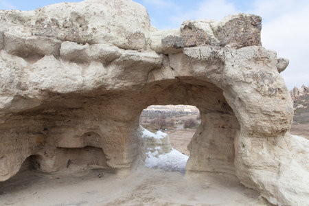 Rocks with cave houses at Goreme national parkの写真素材
