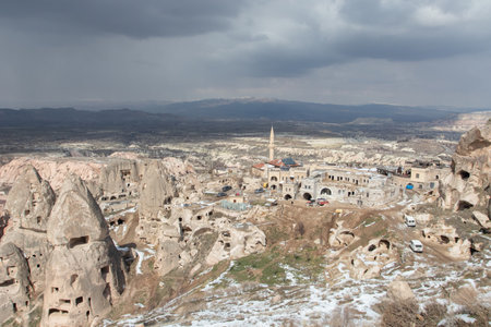 View of the city of Uchisar, Cappadocia, Turkeyの写真素材