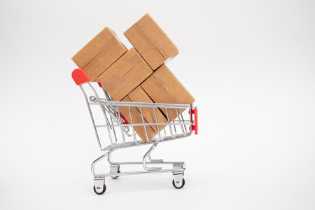 miniature cartons boxes in the cartの写真素材