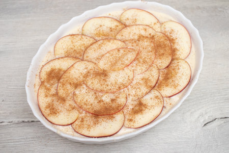 Sliced apples in cinnamon dough.の写真素材