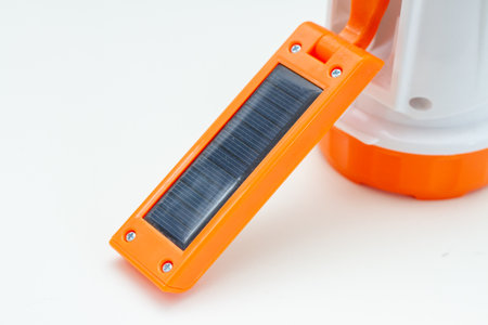 electronic lamp with a solar battery on a white backgroundの写真素材