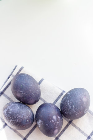 Dyed blue and marble easter eggs. Verticalの写真素材