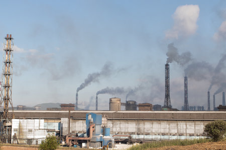 Air pollution from smokeout of factory chimneysの写真素材