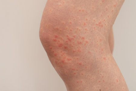 Urticaria allergy on woman legs.の写真素材