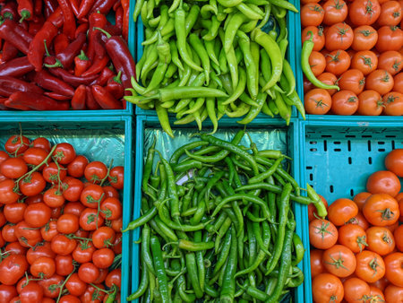Fresh vegetable in box For Sale At A Market.の写真素材