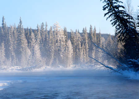 Beautiful winter sunset on the river Lena in Russia