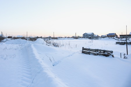 cold winter day in the villageの写真素材