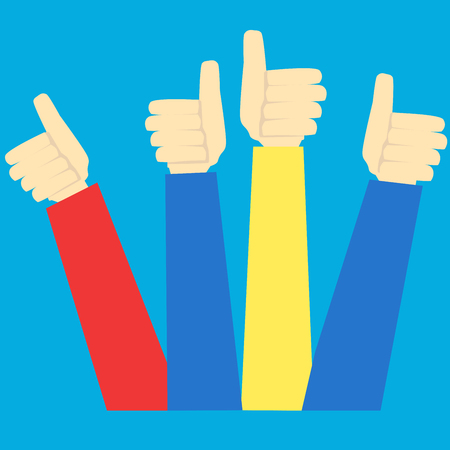 Hands in thumbs up sign. Positive feedback. Vector illustrationのイラスト素材
