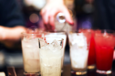 Barman stir alcohol. process of preparing a cocktailの写真素材