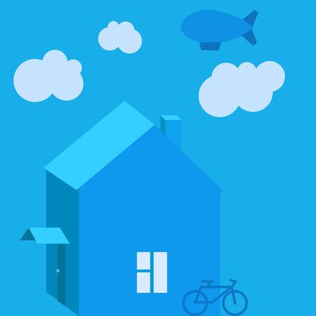 Rural house in cloudy weather. Flat designのイラスト素材