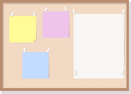 Set of memo. Note paper attached to a boardのイラスト素材