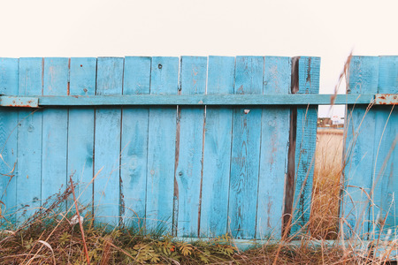 Background of wooden fence and yellow grassの写真素材