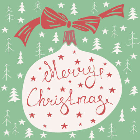Merry Christmas retro poster with hand lettering, Christmas ball. Christmas card decoration elementのイラスト素材