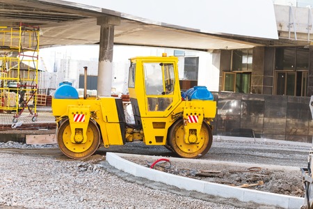 wheel loader excavator working with crushed stone