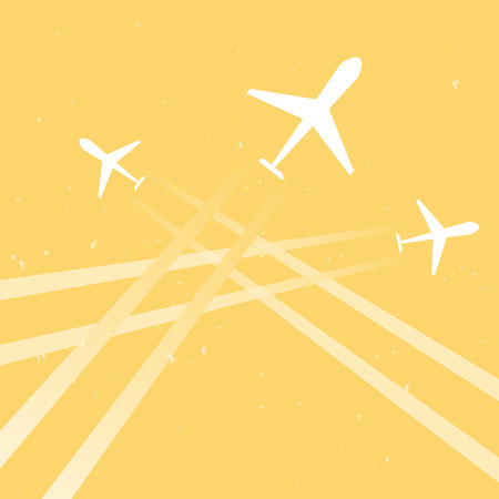 Silhouettes planes in sky. Traces of the planeのイラスト素材