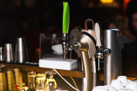 Draught Beer in a Bar. Bar equipmentの写真素材