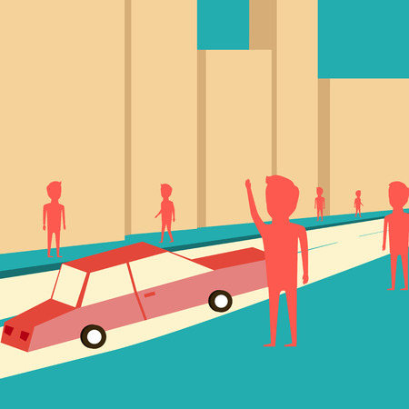Man want to catch a taxi. Waiting for the car. Cartoon designのイラスト素材