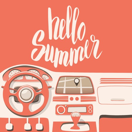 Hello Summer. Hand drawn typography. Vector illustration. Inspirational quoteのイラスト素材