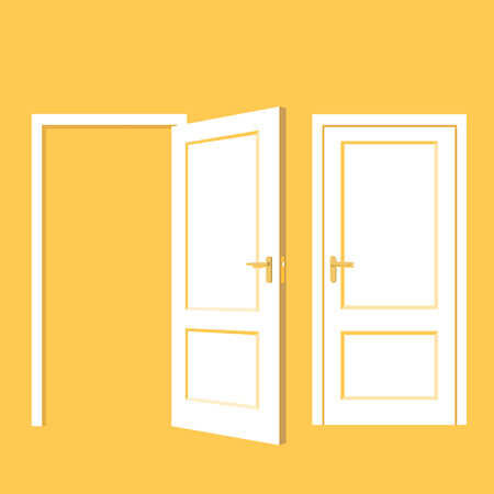 Isolated objects. Open door. Close door. Realistic vector illustration. Wooden doorのイラスト素材