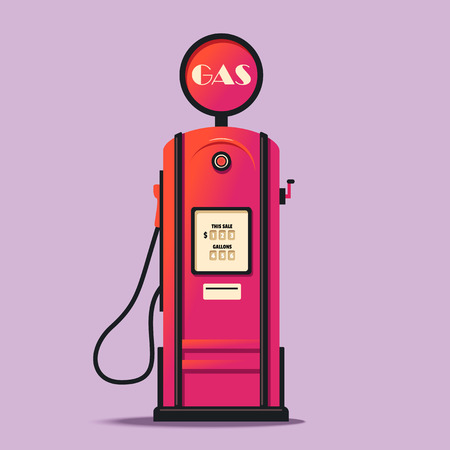 Retro gas station. Cartoon vector illustration. Vintage design. Gasoline pump