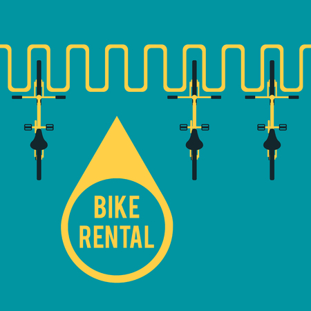 Bike rental. Flat vector illustration. Banner template on city bike hire. Pin of location bicycleのイラスト素材