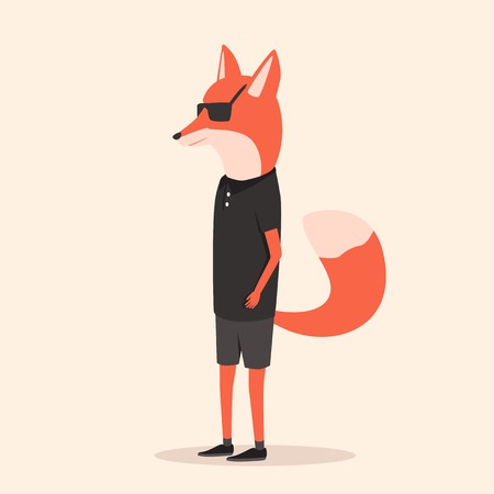 Animal in clothing. Casual style. Cartoon vector illustration. Anthropomorphism Foxのイラスト素材