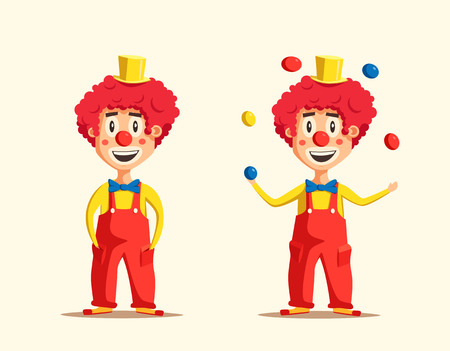 Happy circus clown. Cartoon illustration. Man juggling balls. Circus show. Vintage style.のイラスト素材