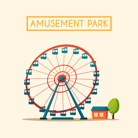 Amusement park theme. Cartoon vector illustration. Vintage style. Icon. Funfair. Good emotions Ferris wheelのイラスト素材