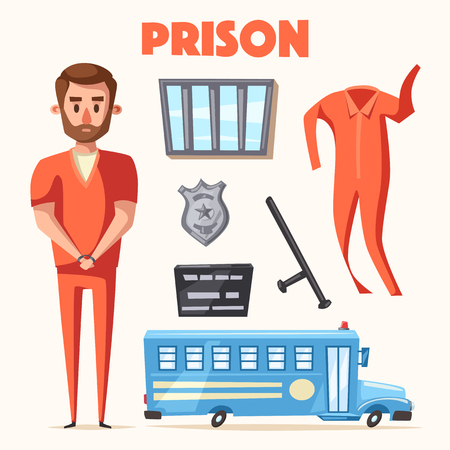 Prison with prisoner. Character design. Cartoon vector illustrationのイラスト素材