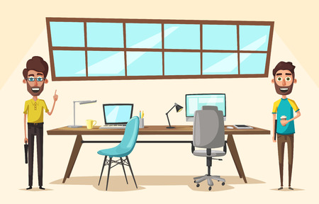 Modern workplace. Creative character. Office work. Cartoon vector illustrationのイラスト素材