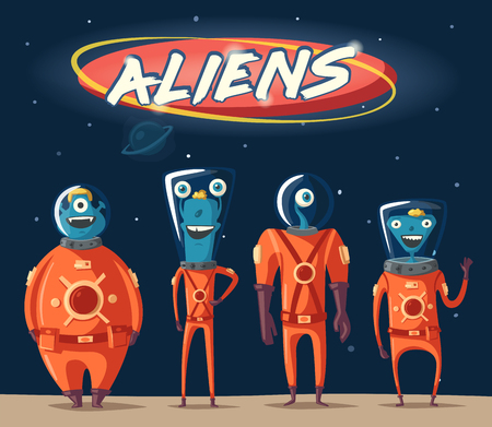 Friendly aliens. Cartoon vector illustrationのイラスト素材