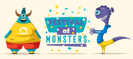 Funny monsters. Cartoon vector illustration. Alien character. Friendly person. Imagination bright mutantsのイラスト素材