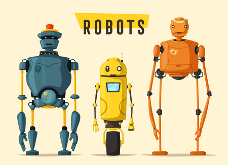 Robot character. Technology, future. Cartoon vector illustration. Vintage style Evolution of technologiesのイラスト素材