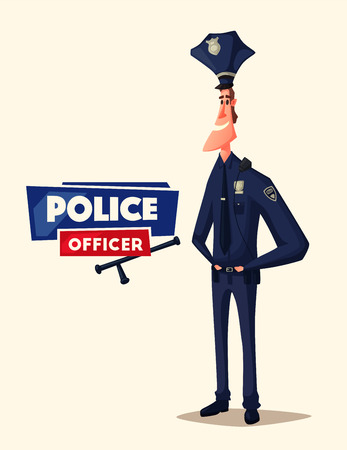 Policeman character. Cartoon vector illustration. Funny cop. Justice and safetyのイラスト素材