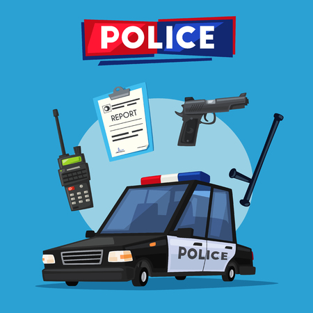 Police car. Cartoon vector illustrationのイラスト素材