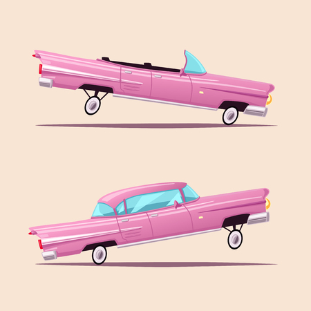 Retro car. Vintage lowrider. Cartoon vector illustration. Oldschool style. For stickers, banners logoのイラスト素材