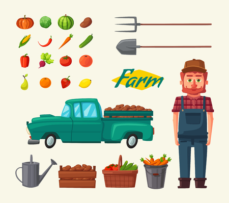 Planting and harvesting. Cartoon vector illustration.のイラスト素材