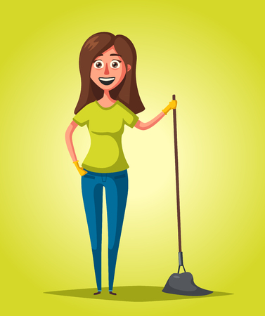 Housewife with mop. Cleaning theme. Cartoon vector illustrationのイラスト素材