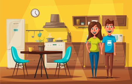 Kitchen interior with furniture. Cartoon vector illustrationのイラスト素材