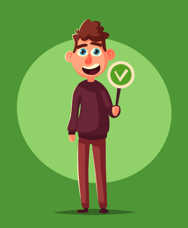 Person holding right sign Cartoon vector illustrationのイラスト素材