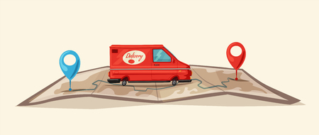 Delivery service by van, Car for parcel delivery in Cartoon illustration.