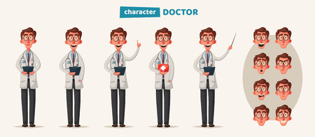 Smart doctor. Funny character design. Cartoon vector illustrationのイラスト素材