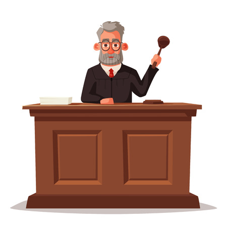 Judge character with hammer. Cartoon vector illustrationのイラスト素材