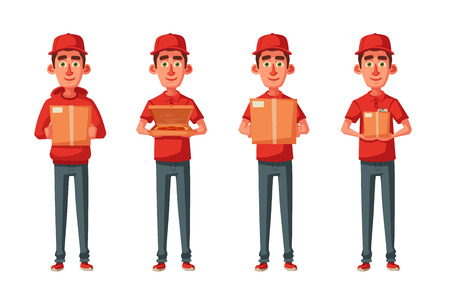 Delivery service. Man with box. Cartoon vector illustrationのイラスト素材